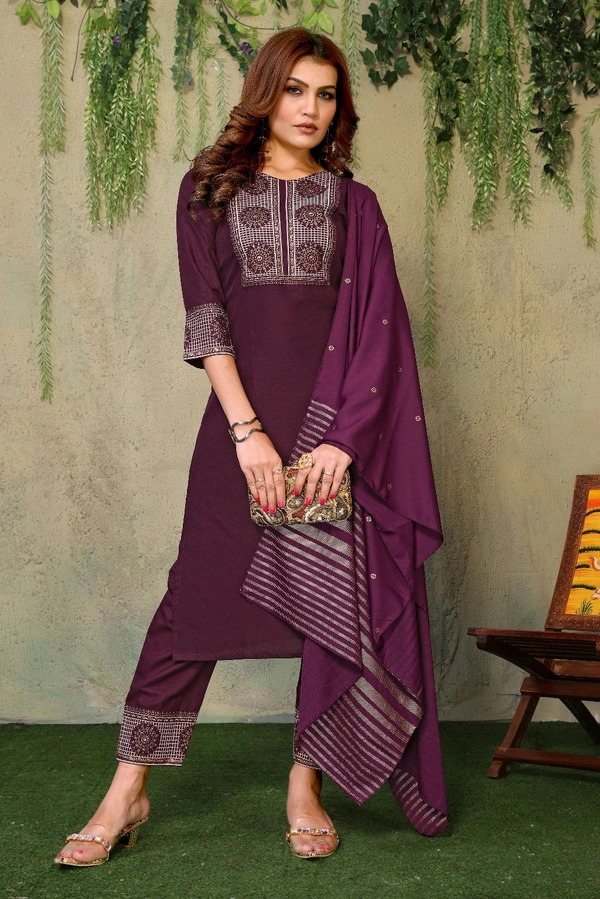 Neha Collection Ethnic Salwar Kameez with Dupatta - Premium Quality Fabric - Purple, M