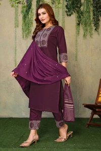 Neha Collection Ethnic Salwar Kameez with Dupatta - Premium Quality Fabric - Purple, M