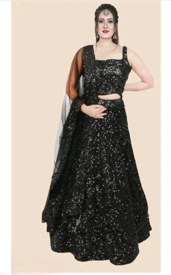 Neha Collection Women Velvet Net Lehenga choli dupatta - Black
