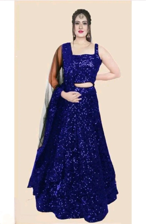 Neha Collection Women Velvet Net Lehenga choli dupatta - Blue
