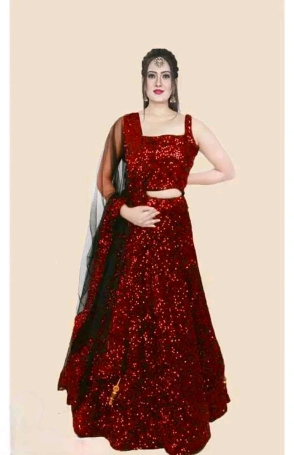Neha Collection Women Velvet Net Lehenga choli dupatta - Guardsman Red