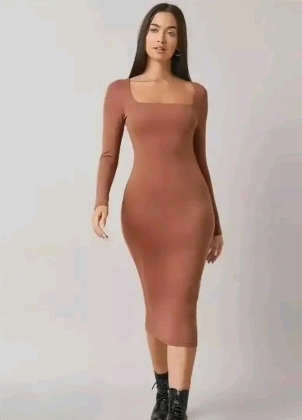 Neha Collection Women's Lycra Babycon Dress - Brown, M