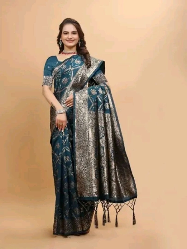 Kanjeevaram Silk Zari Weaving Jacquard Sarees with Blouse Piece - Midnight Blue