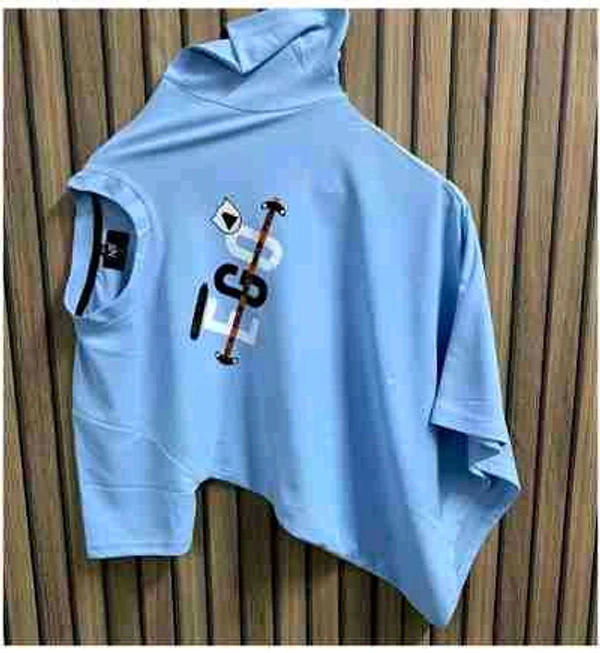 N C Printed Round Neck Cotton Black T-Shirt - M, Sky Blue
