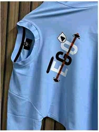 N C Printed Round Neck Cotton Black T-Shirt - M, Sky Blue