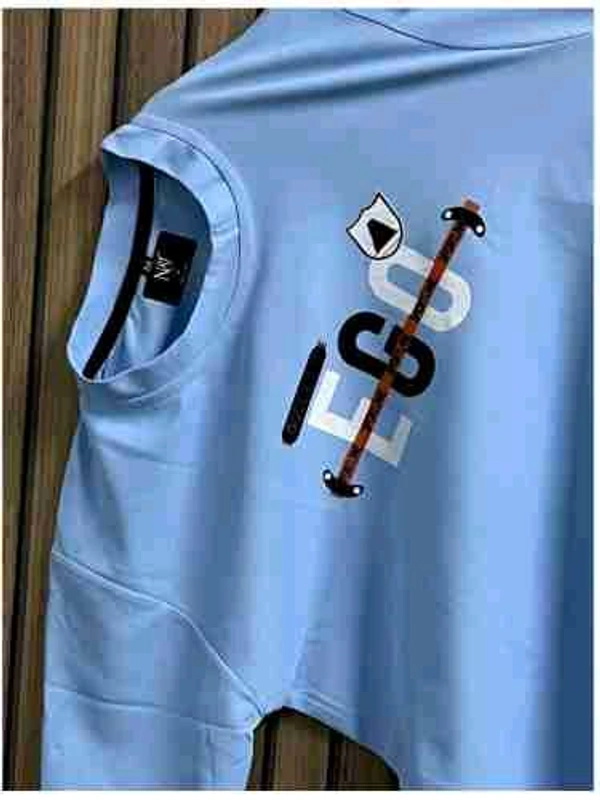 N C Printed Round Neck Cotton Black T-Shirt - XXL, Sky Blue