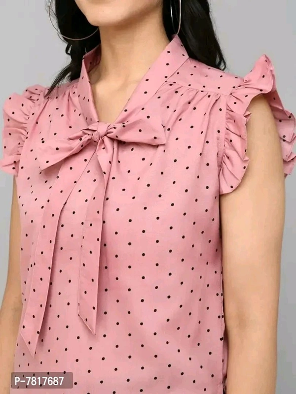 Neha Collection Tie Up Neck Polka Dot Women's Top - L