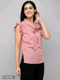 Neha Collection Tie Up Neck Polka Dot Women's Top - L
