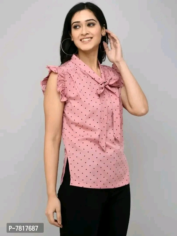 Neha Collection Tie Up Neck Polka Dot Women's Top - L