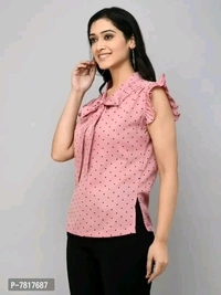 Neha Collection Tie Up Neck Polka Dot Women's Top - L