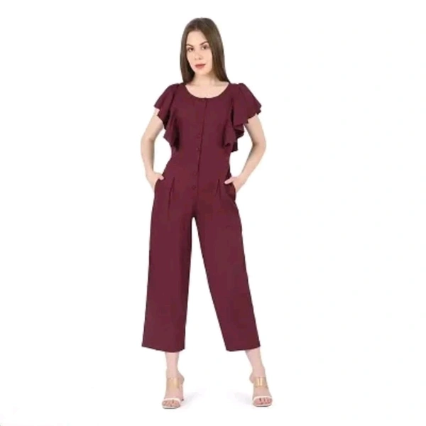 Neha Collection Classic Solid Color Polyester one piece Jumpsuit - Maroon, XS