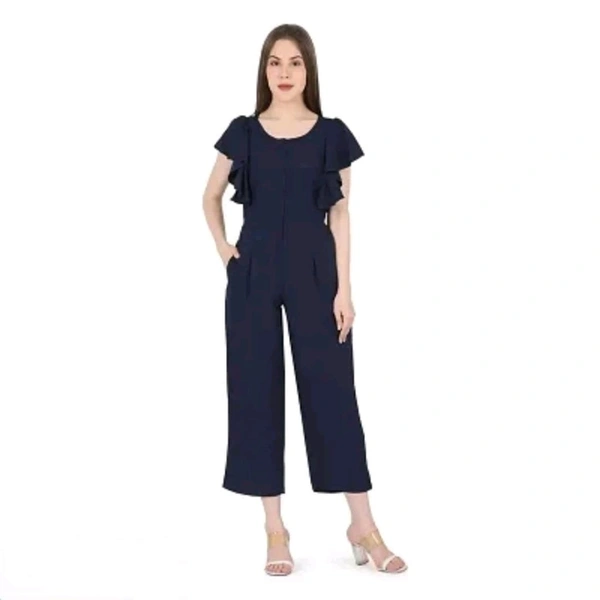 Neha Collection Classic Solid Color Polyester one piece Jumpsuit - Navy Blue, XL
