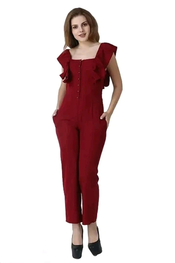 Neha Collection Stylish Crepe One-piece Jumpsuits for Women - Red, S