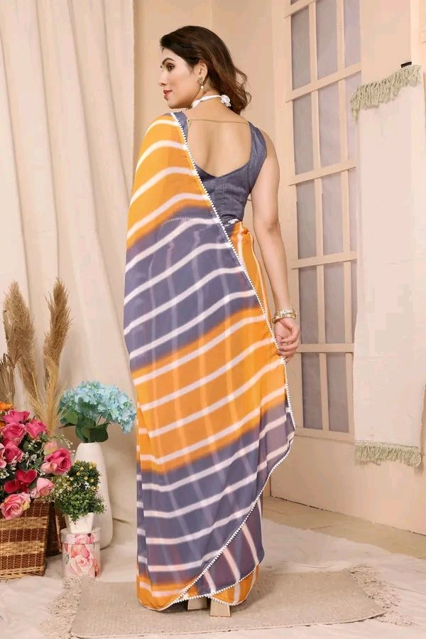 Neha Collection Georgette Printed Sarees For Women With Lace Border & Solid Unstitched Blouse Piece 