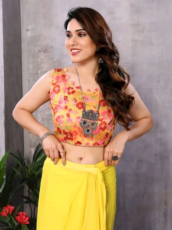 Neha Collection Pink And Yellow Ready To Wear Georgette Saree 