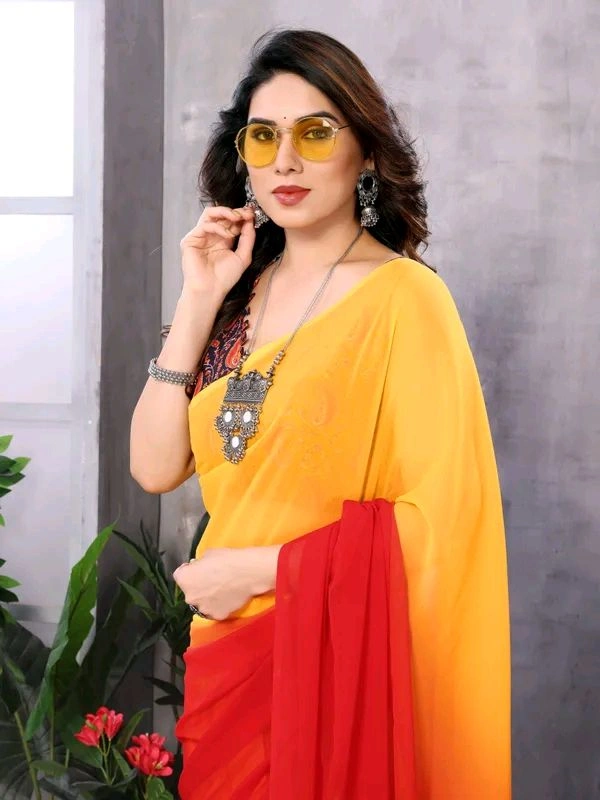 Neha Collection Red And Orange Ready To Wear Georgette Saree 