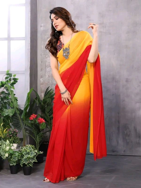 Neha Collection Red And Orange Ready To Wear Georgette Saree 