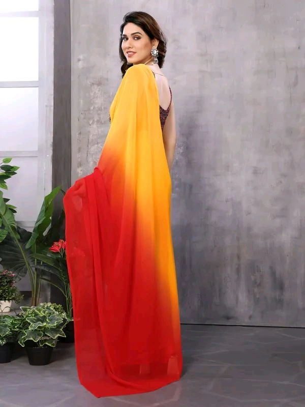 Neha Collection Red And Orange Ready To Wear Georgette Saree 