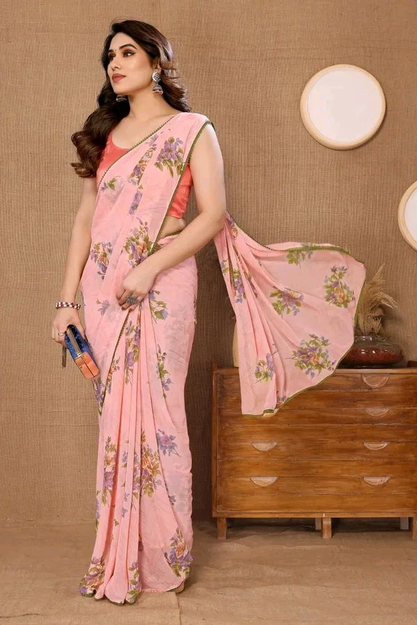 Neha Collection Floral Print Ready To Wear Georgette Saree With Blouse 