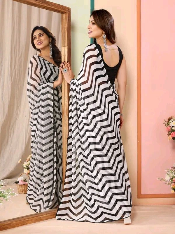 Neha Collection Zig -Zag printed ready to wear georgette saree with fancy lace