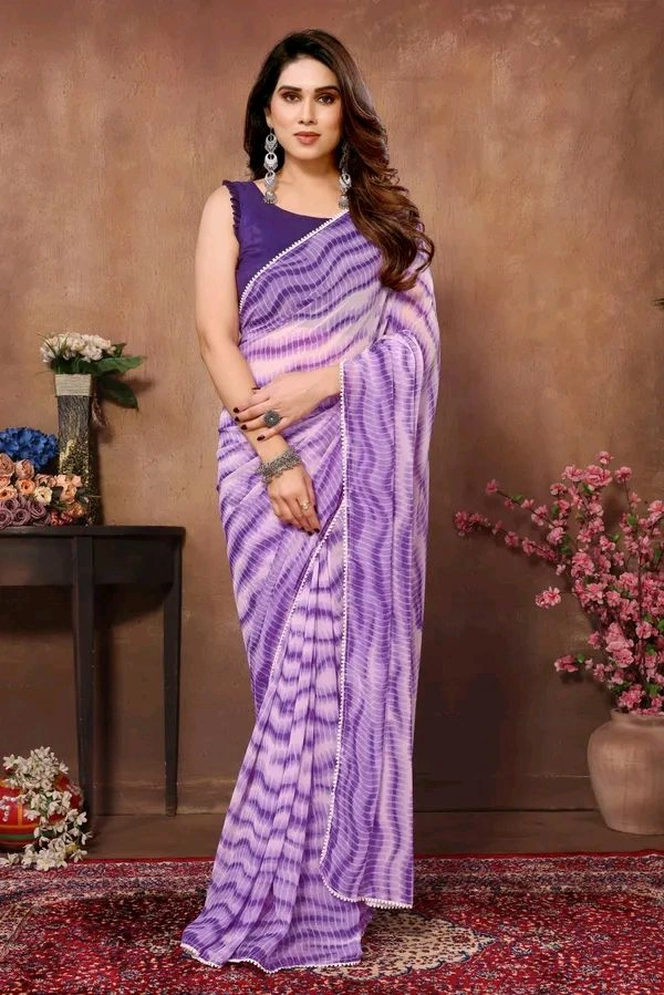 Neha Collection Purple Ready To Wear Georgette Saree With Blouse 