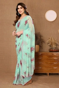 Neha Collection Ready To Wear Floral Print Georgette Saree With Blouse 