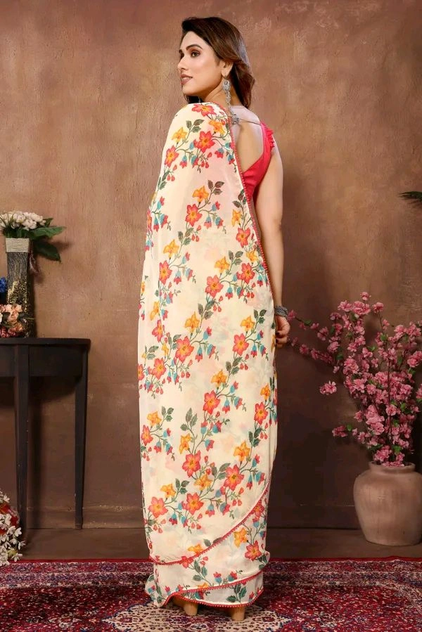 Neha Collection Ready To Wear Floral Print Georgette Saree With Blouse 