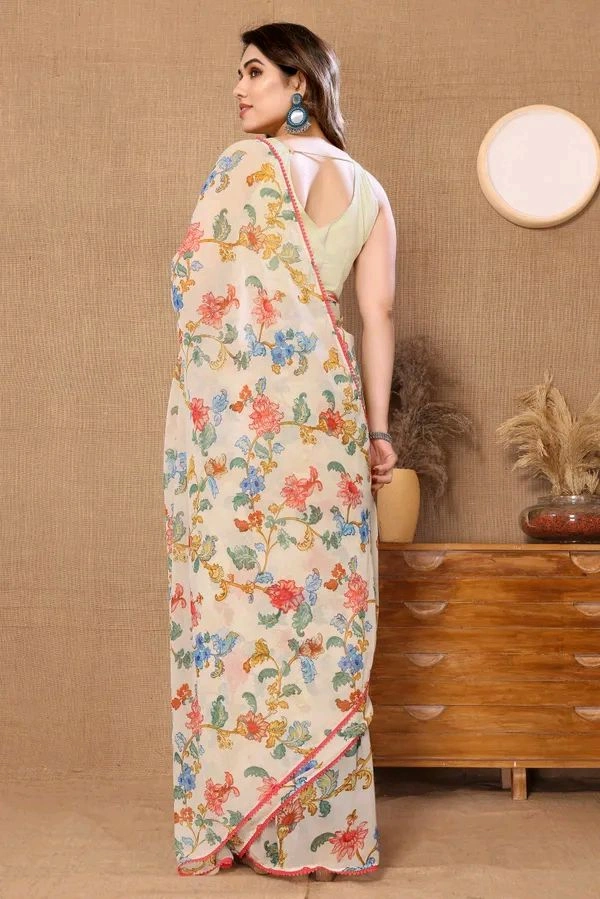 Neha Collection Ready To Wear Floral Print Georgette Saree With Blouse 