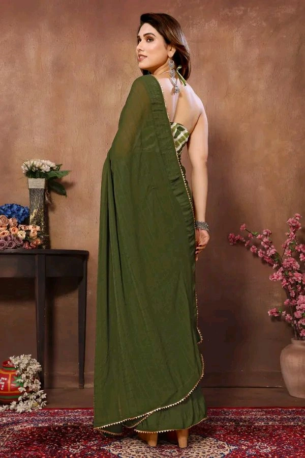 Neha Collection Green Ready To Wear Georgette Saree With Blouse 