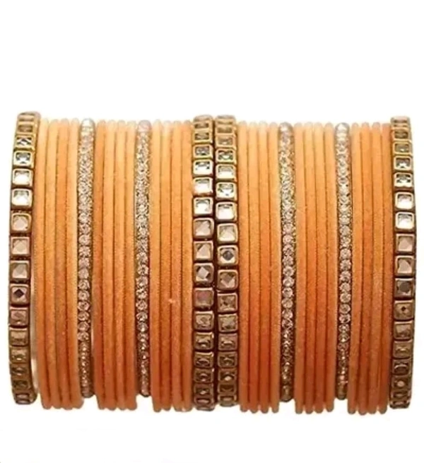Neha Collection Metal Bangles Design with Golden Filler Chuda Set for Women Girls (Both Hand) - 2.4