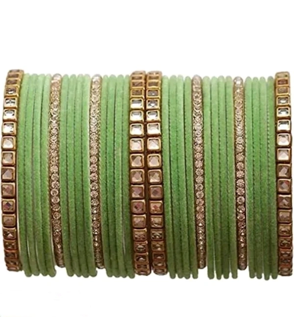 Neha Collection Metal Bangles Design with Golden Filler Chuda Set for Women Girls (Both Hand) - 2.2