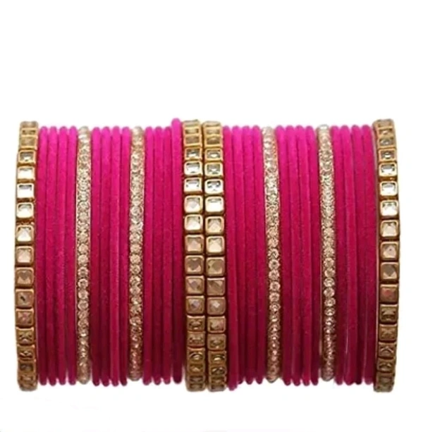 Neha Collection Metal Bangles Design with Golden Filler Chuda Set for Women Girls (Both Hand) - 2.6