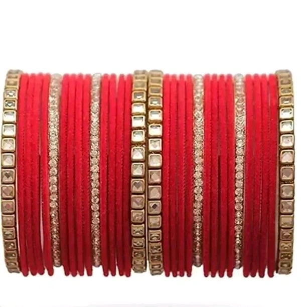 Neha Collection Metal Bangles Design with Golden Filler Chuda Set for Women Girls (Both Hand) - 2.3