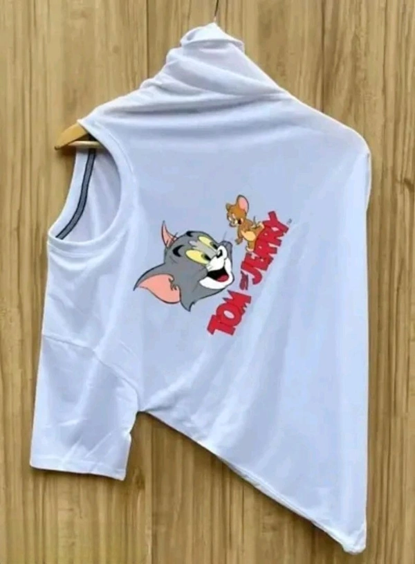 N C Tom and Jerry Printed Round Neck T-shirts for Men/women's - White, M