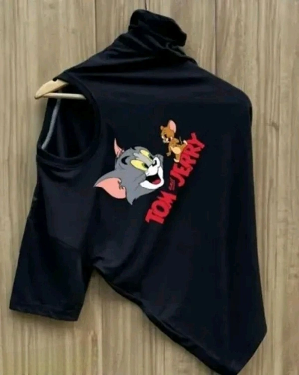 N C Tom and Jerry Printed Round Neck T-shirts for Men/women's - Black, L