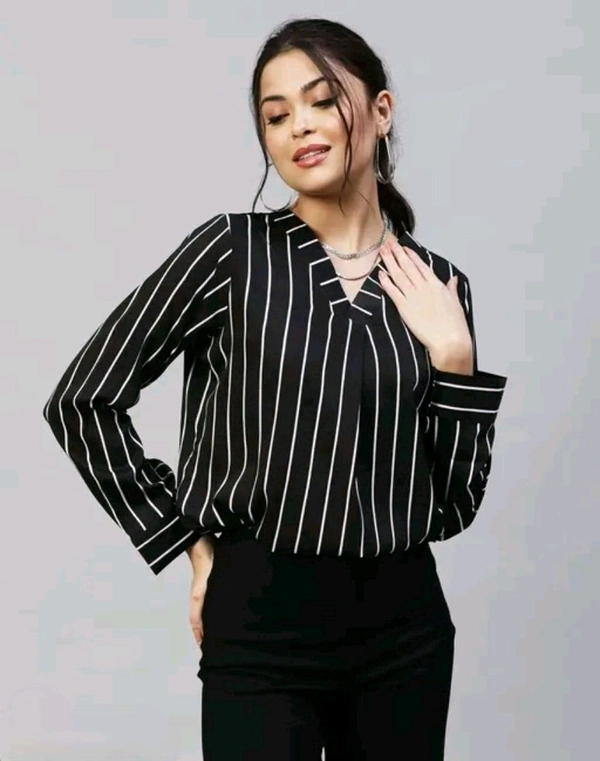 Selvia Women V-neck, button placket, Full Shirt  - Black, XL