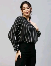 Selvia Women V-neck, button placket, Full Shirt  - Black, XL