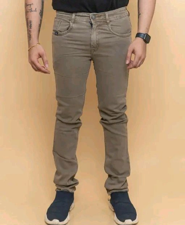 Neha Collection Men's Solid Beige Denim Jeans - Regular Fit - 30