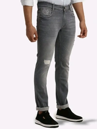 Neha Collection Parx Men Grey Slim Tapered Fit Jacquard Cotton Blend Jeans - 30