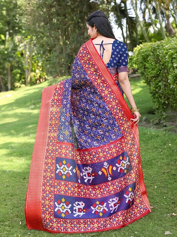 Neha Collection Blue Patola Dola Silk Saree with Blouse Piece 