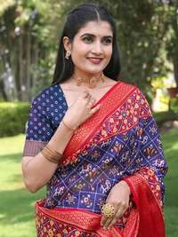 Neha Collection Blue Patola Dola Silk Saree with Blouse Piece 