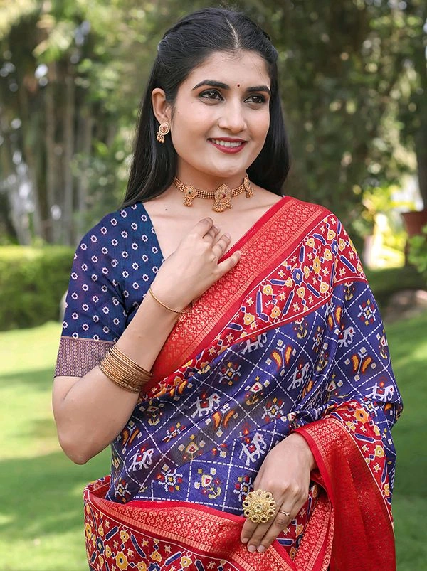 Neha Collection Blue Patola Dola Silk Saree with Blouse Piece 