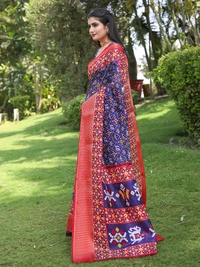 Neha Collection Blue Patola Dola Silk Saree with Blouse Piece 