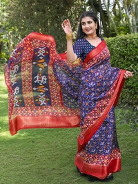 Neha Collection Blue Patola Dola Silk Saree with Blouse Piece 