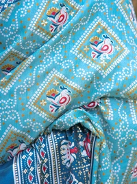 Neha Collection Firozi Patola Dola Silk Foil Print Saree With Blouse 
