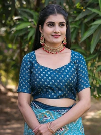Neha Collection Firozi Patola Dola Silk Foil Print Saree With Blouse 