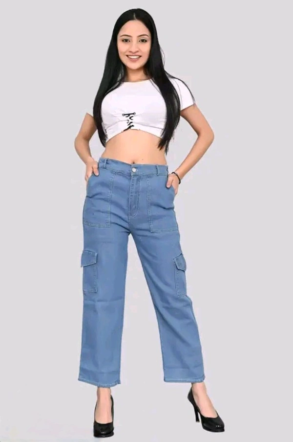 Neha Collection Women's High Rise 6 Pocket Denim Blend Cargo Jeans 6 Pocket - 28