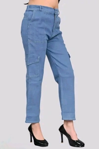 Neha Collection Women's High Rise 6 Pocket Denim Blend Cargo Jeans 6 Pocket - 30