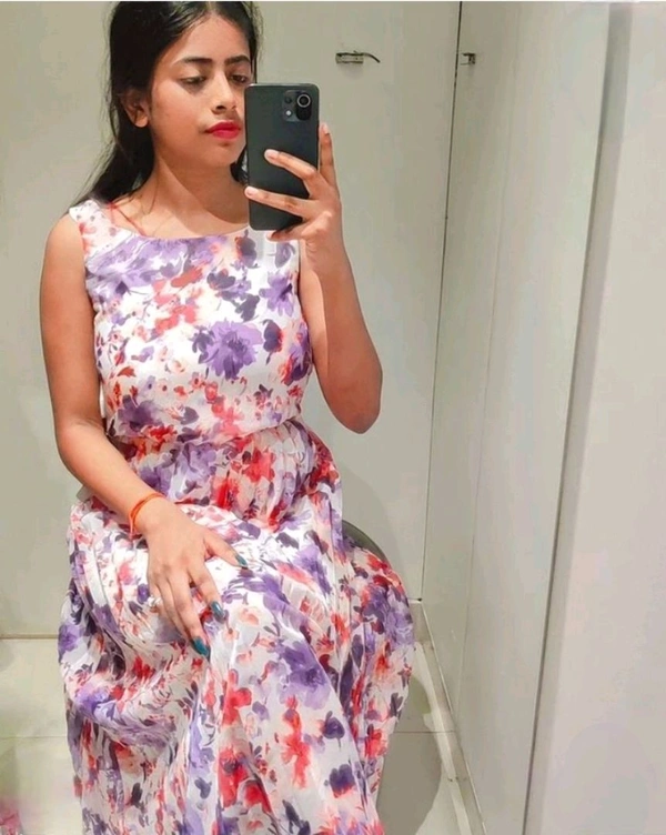Rudrii girls Floral Printed Cotton Shoulder Strap,  Gown   - XL