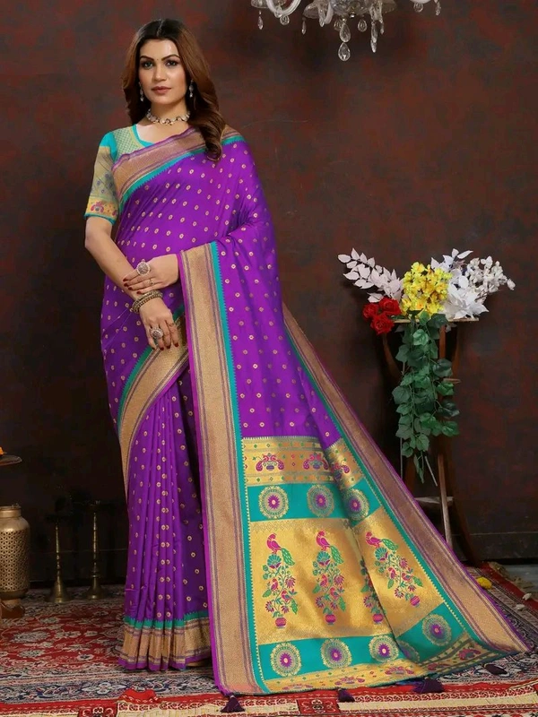 Neha Collection Violet Ethnic motif Paithani Jacquard woven saree